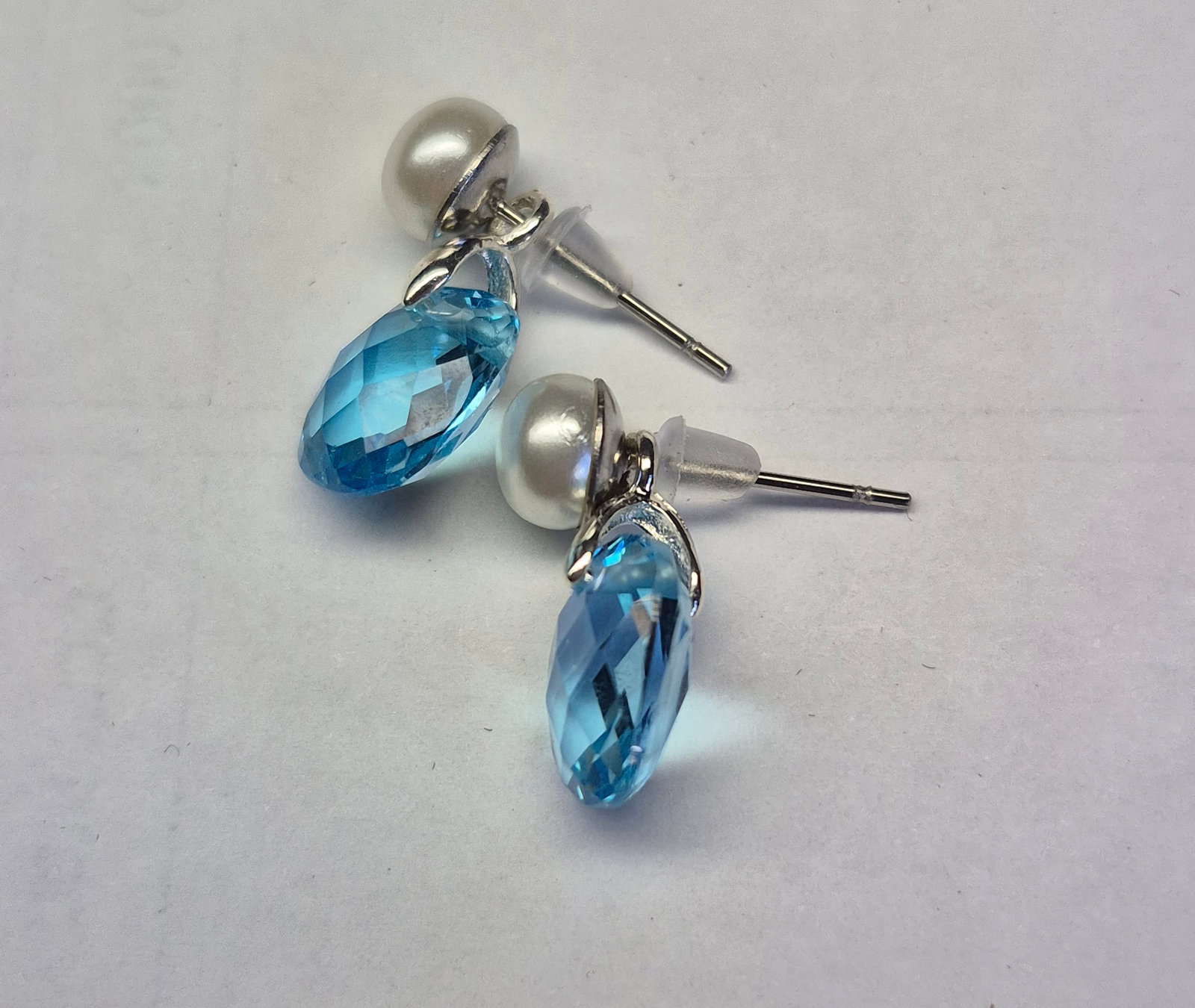 Convertible Pearl & Natural Blue Topaz Drop Earrings – Two Looks In One, Silver Plated - 2