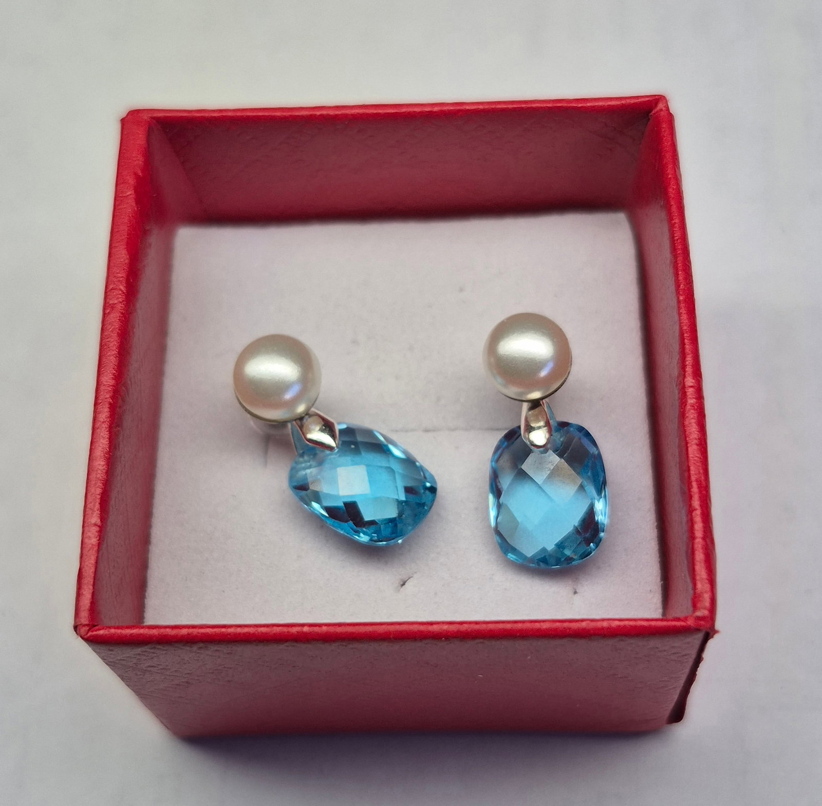 Convertible Pearl & Natural Blue Topaz Drop Earrings – Two Looks In One, Silver Plated - 3