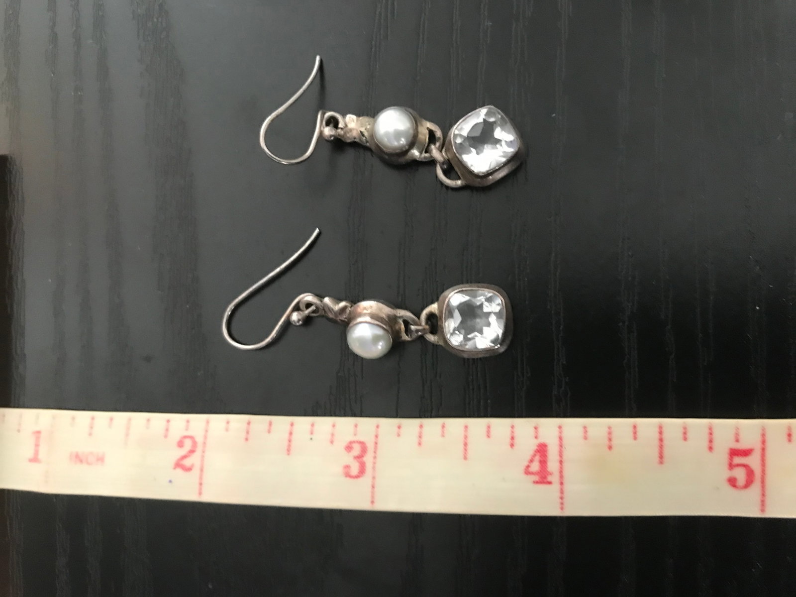 Vintage 925 Sterling Silver Clear Quartz and Pearl Drop Earrings - 5