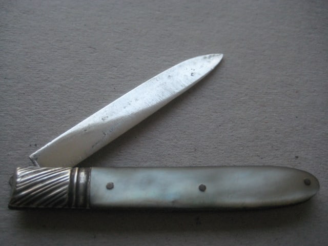 Rare George III Double Duty Marked Silver Bladed Folding Fruit Knife - 2