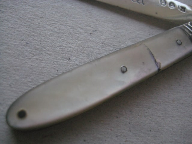 Rare George III Double Duty Marked Silver Bladed Folding Fruit Knife - 3