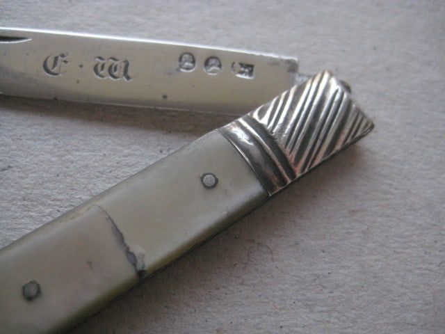Rare George III Double Duty Marked Silver Bladed Folding Fruit Knife - 4