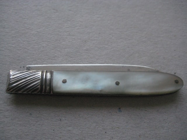 Rare George III Double Duty Marked Silver Bladed Folding Fruit Knife - 9