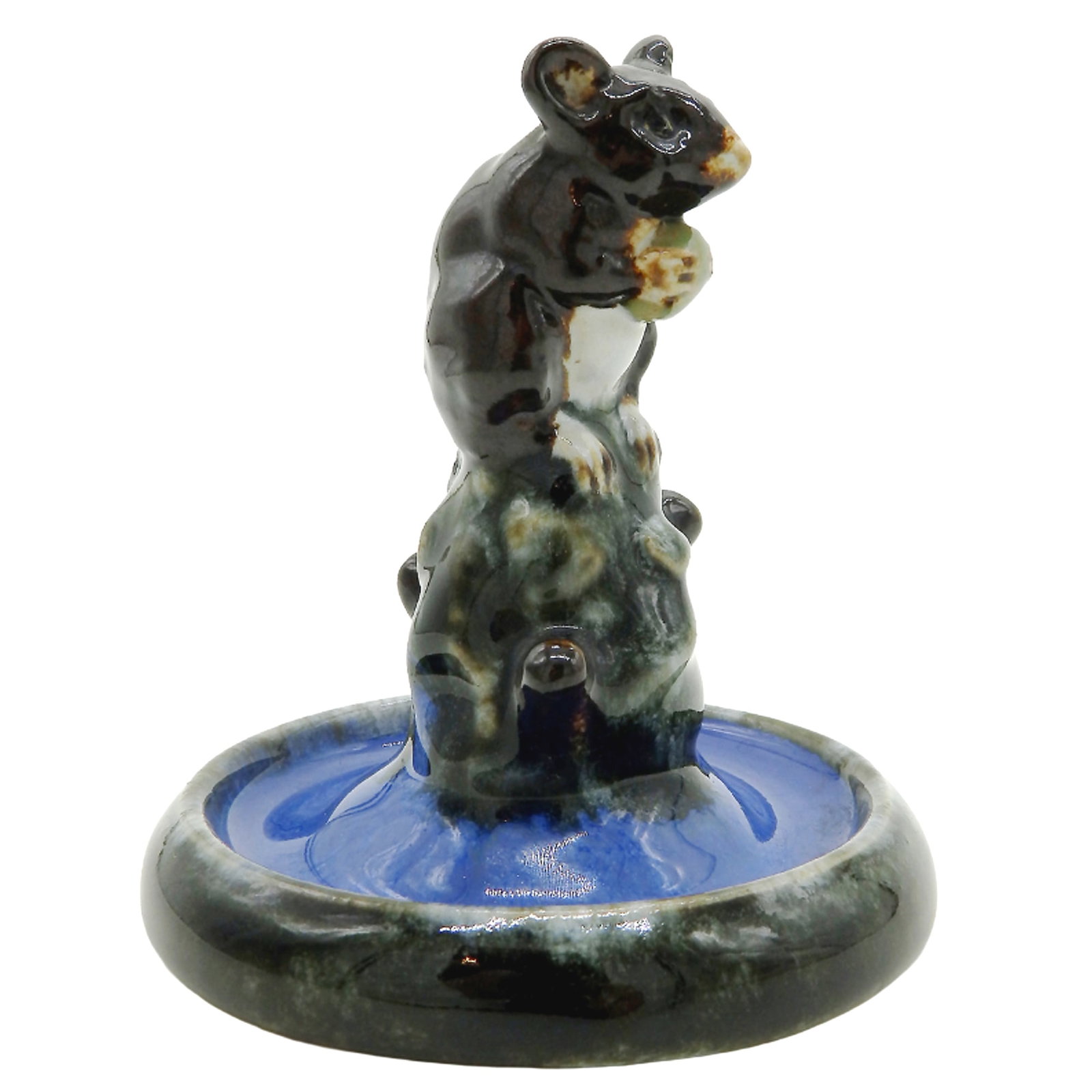 A Charming & Good Royal Doulton Lambeth Pottery Mouse Bibelot Sculpture C.1920's: Title: A Charming & Good Royal Doulton Lambeth Pottery Mouse Bibelot Sculpture C.1920's Description: A good and rare Doulton Lambeth Bibelot of a Mouse clutching his food and stood on a rocky