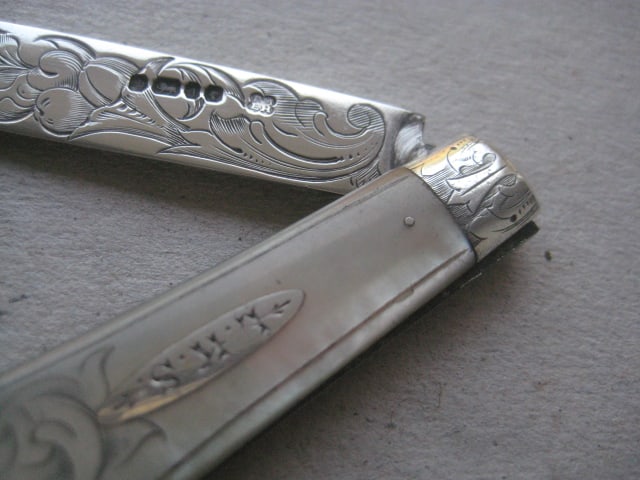 Victorian Mother of Pearl Hafted Silver Bladed Folding Fruit Knife, Sheffield 1876 - 4