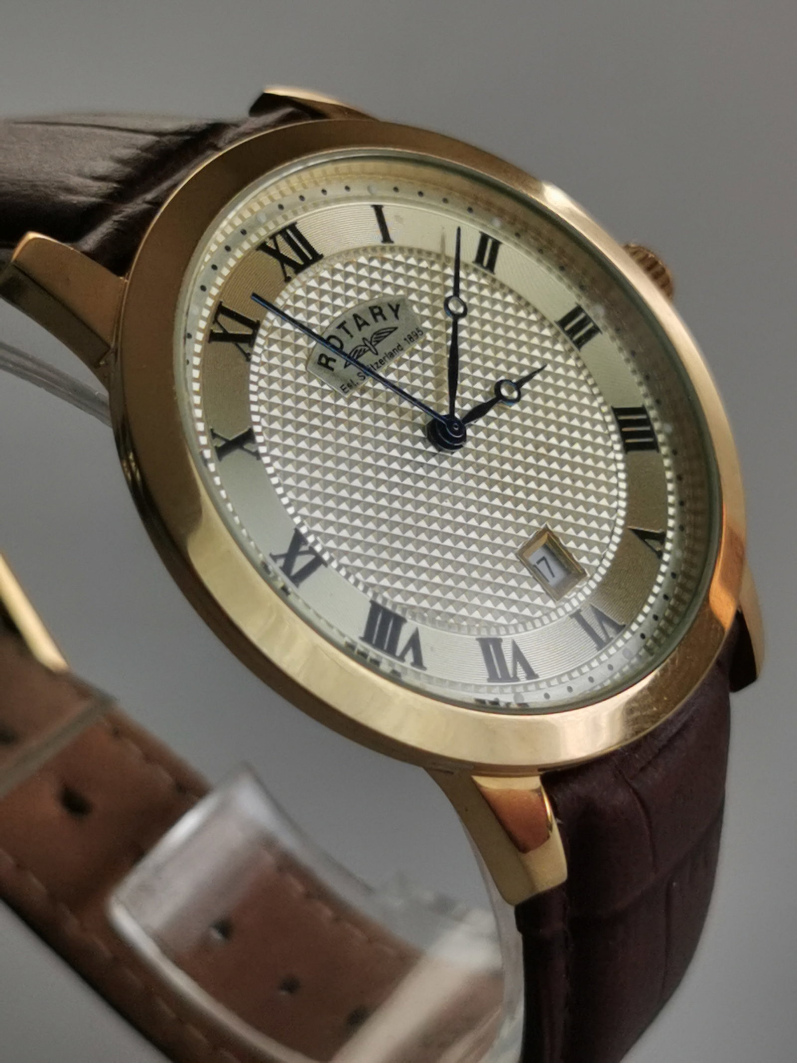 Men's Rotary Gold-Tone Dress Watch | Model GS42827/08 | Roman Numerals | Original Leather Strap |... - 3