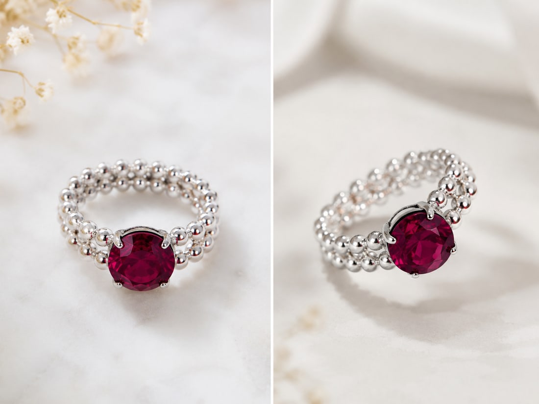 Handmade 925 Sterling Silver Beaded Ring With Ruby Corundum (1 of 1)