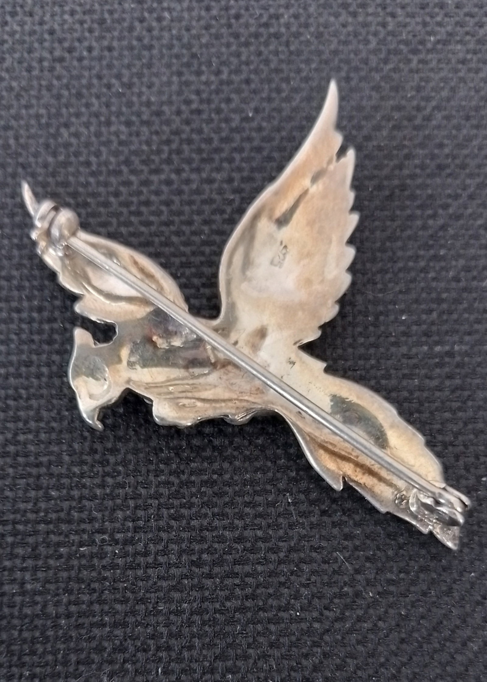Silver Flying Bird Brooch With Marcasite Stones - 2