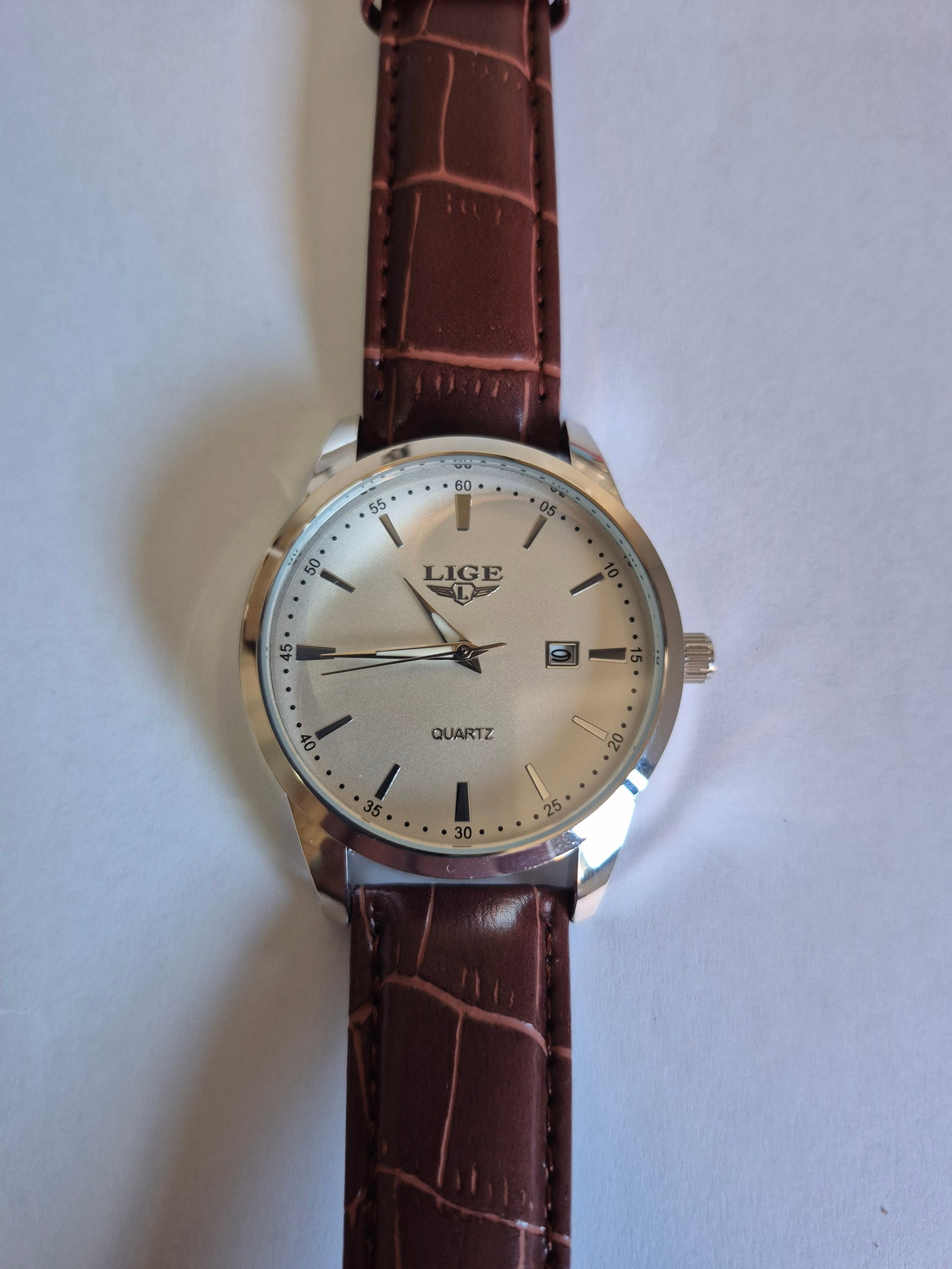 LIGE Men's Quartz Wristwatch With Date Display – Brown Leather Strap – Boxed - 3