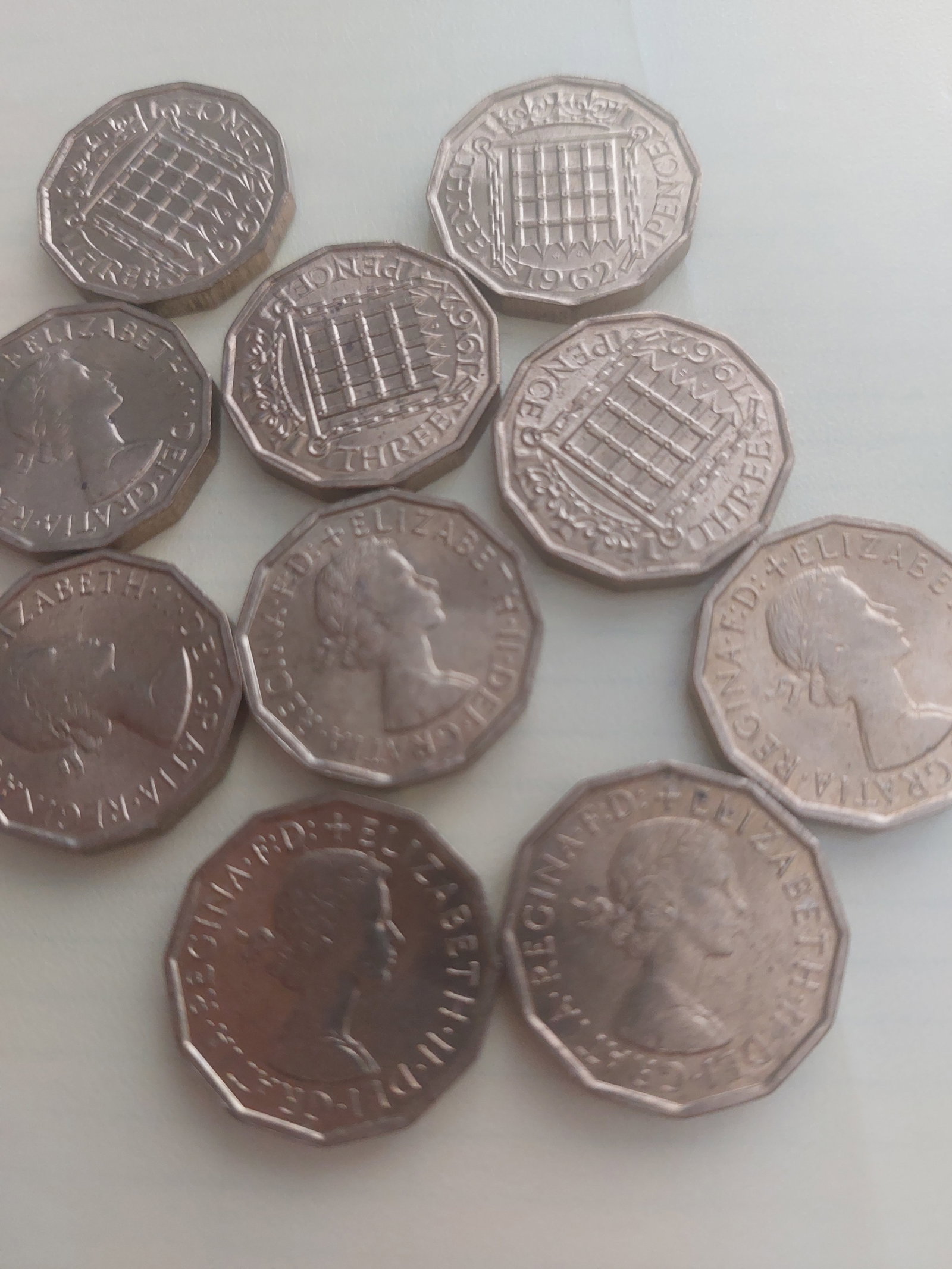 Threepenny Pieces x 14. 1962 - 2