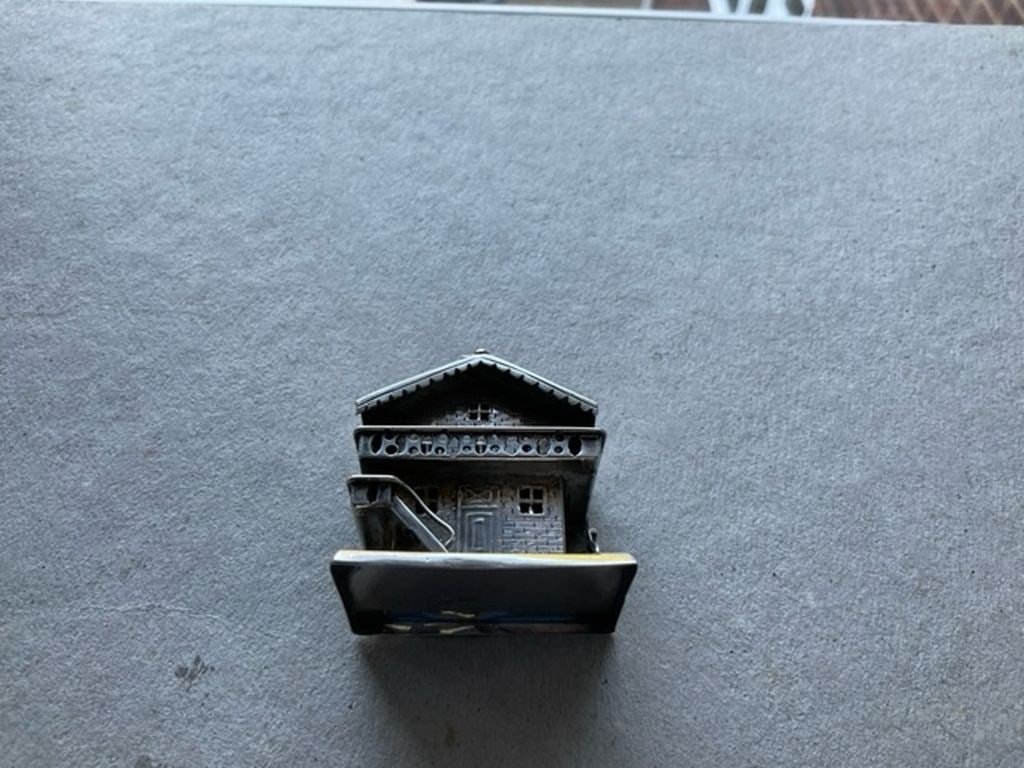 Rare Antique Dutch Silver Ski Chalet Miniature - 3