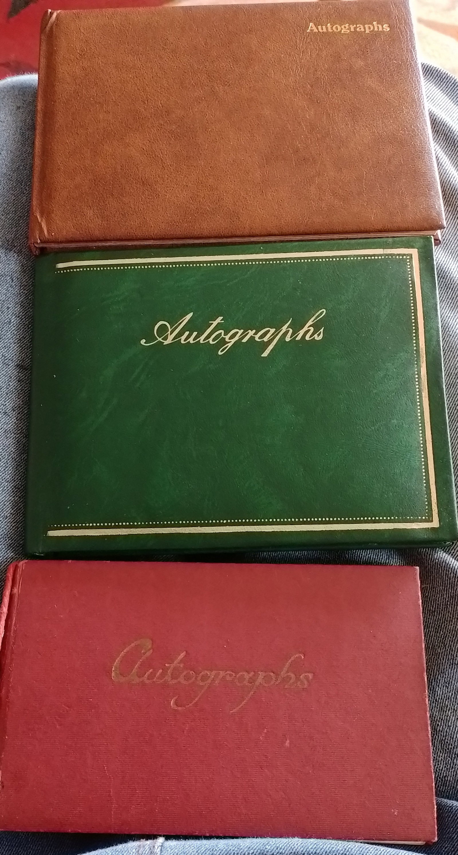 Three Autograph Albums 1970- 80's: Title: Three Autograph Albums 1970- 80's Description: 3 autograph albums ranging from 1970's to 1980's. A list of some signatures are in the photos The leaves have come away fro