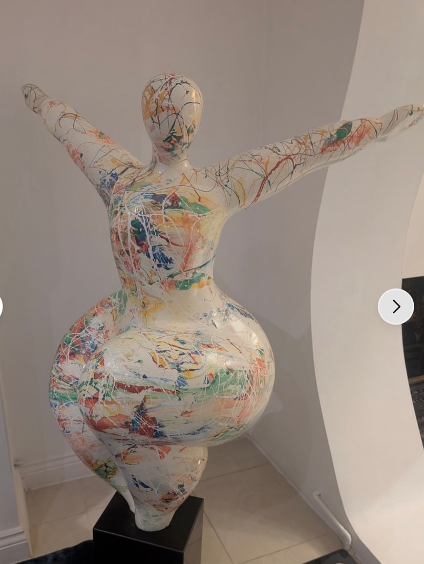 Dancing Ballerina Fat Woman Figure Large Sculpture: Title: Dancing Ballerina Fat Woman Figure Large Sculpture Description: This large sculpture is a Dancing Fat Woman Figure. We believe it is Made of polyresin/fiberglass and handpainted, it