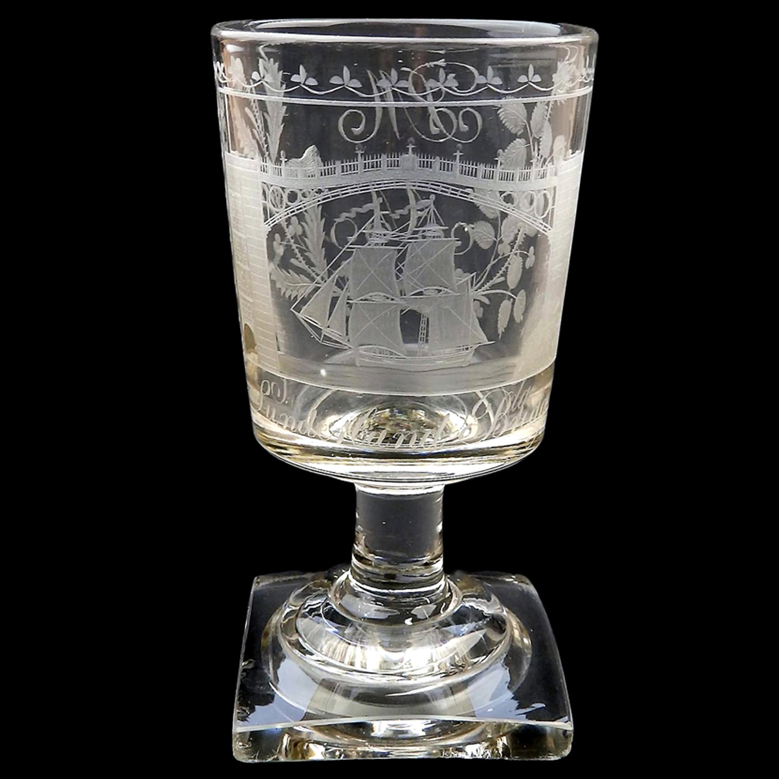 A Good Antique Georgian Sunderland Bridge Commemorative Glass Rummer C.1800+ (1 of 8)