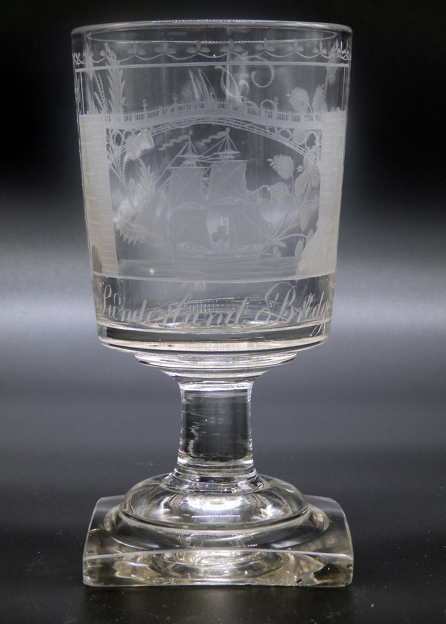 A Good Antique Georgian Sunderland Bridge Commemorative Glass Rummer C.1800+ - 2