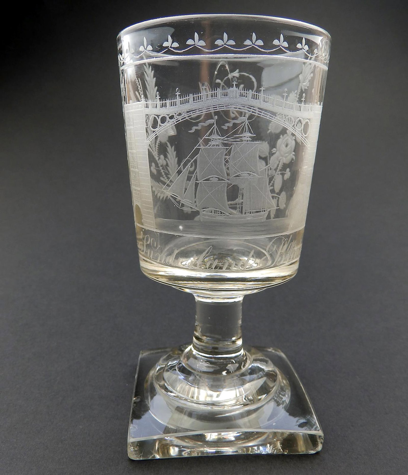 A Good Antique Georgian Sunderland Bridge Commemorative Glass Rummer C.1800+ - 4
