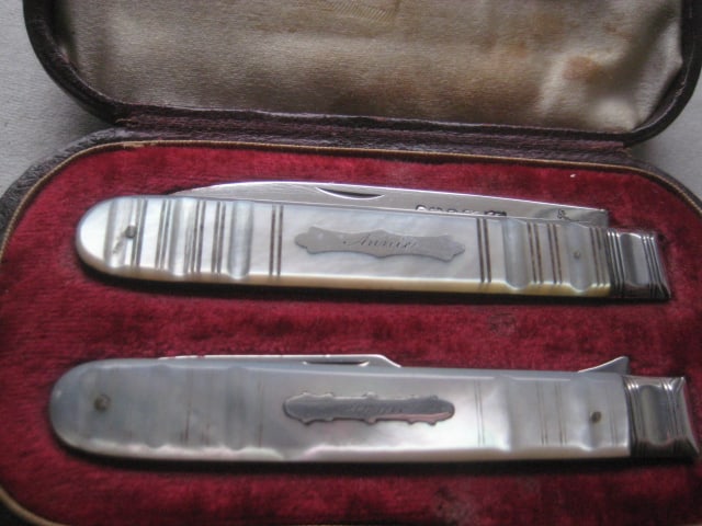 Victorian Cased Matching Silver Bladed Folding Fruit Knife and Fork - 2