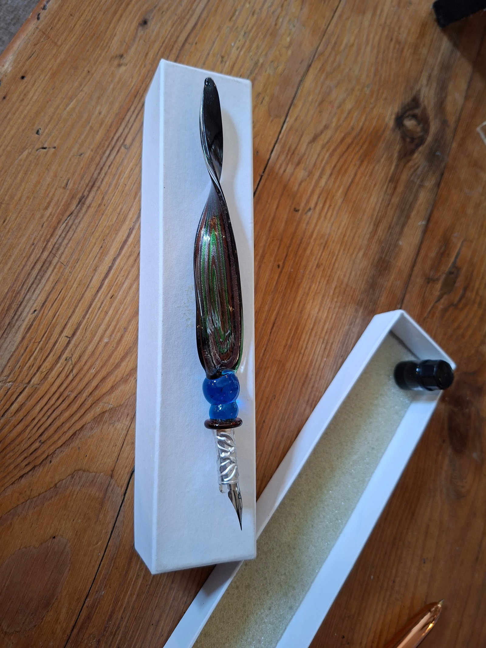 Vintage Murano Glass Fountain Pen With Ink Pot and Ink. - 2