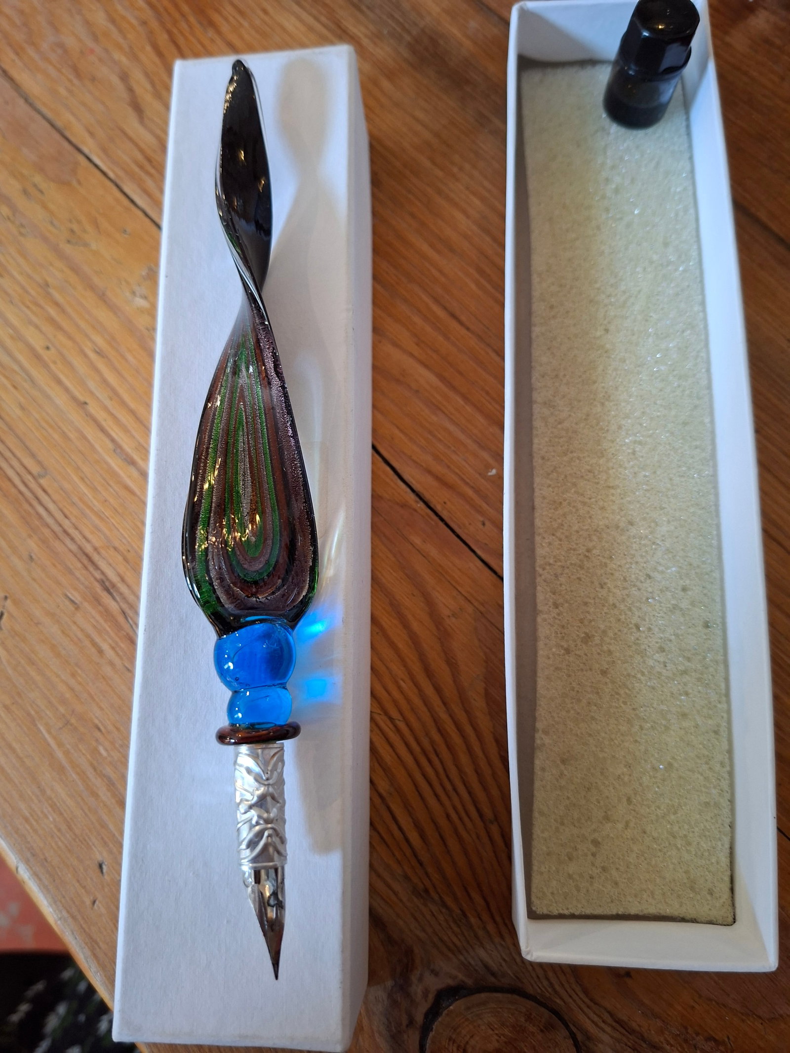 Vintage Murano Glass Fountain Pen With Ink Pot and Ink. - 3