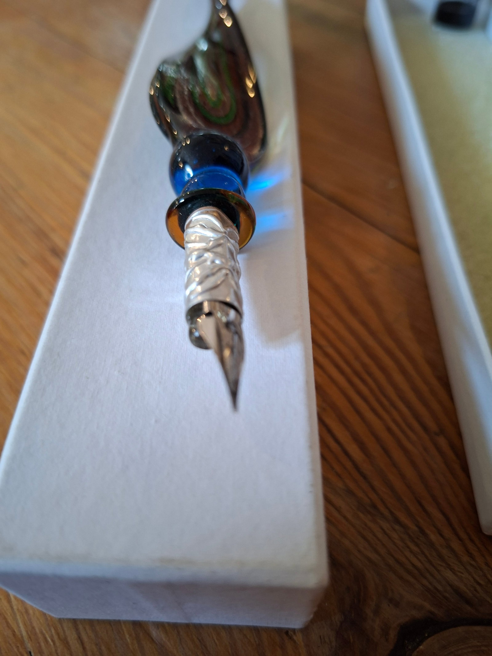 Vintage Murano Glass Fountain Pen With Ink Pot and Ink. - 4