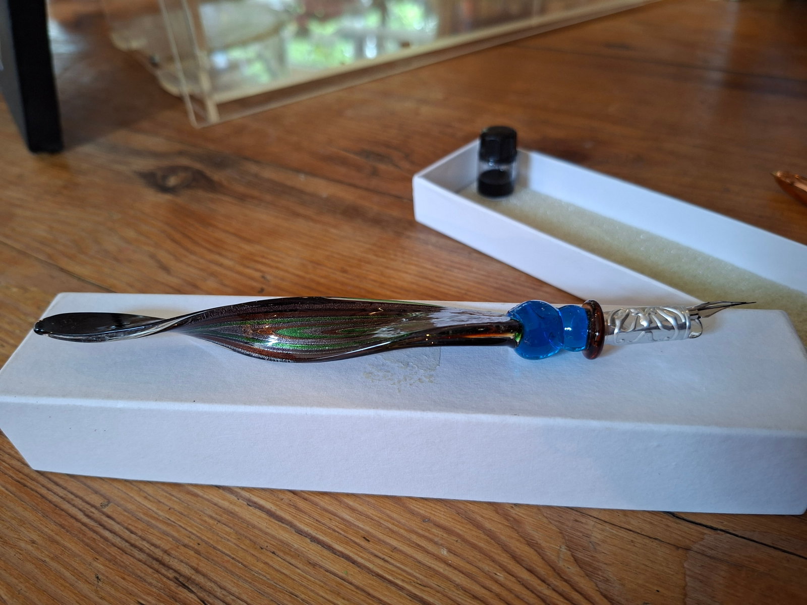 Vintage Murano Glass Fountain Pen With Ink Pot and Ink. - 5
