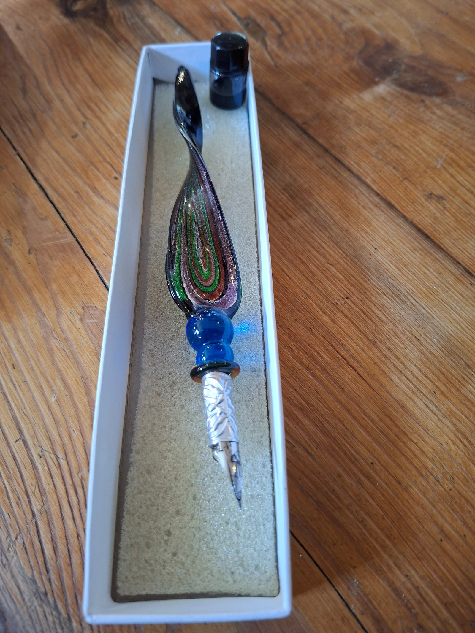 Vintage Murano Glass Fountain Pen With Ink Pot and Ink. - 7