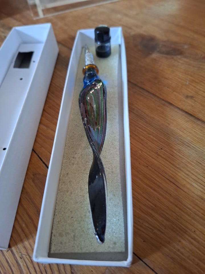 Vintage Murano Glass Fountain Pen With Ink Pot and Ink. - 8