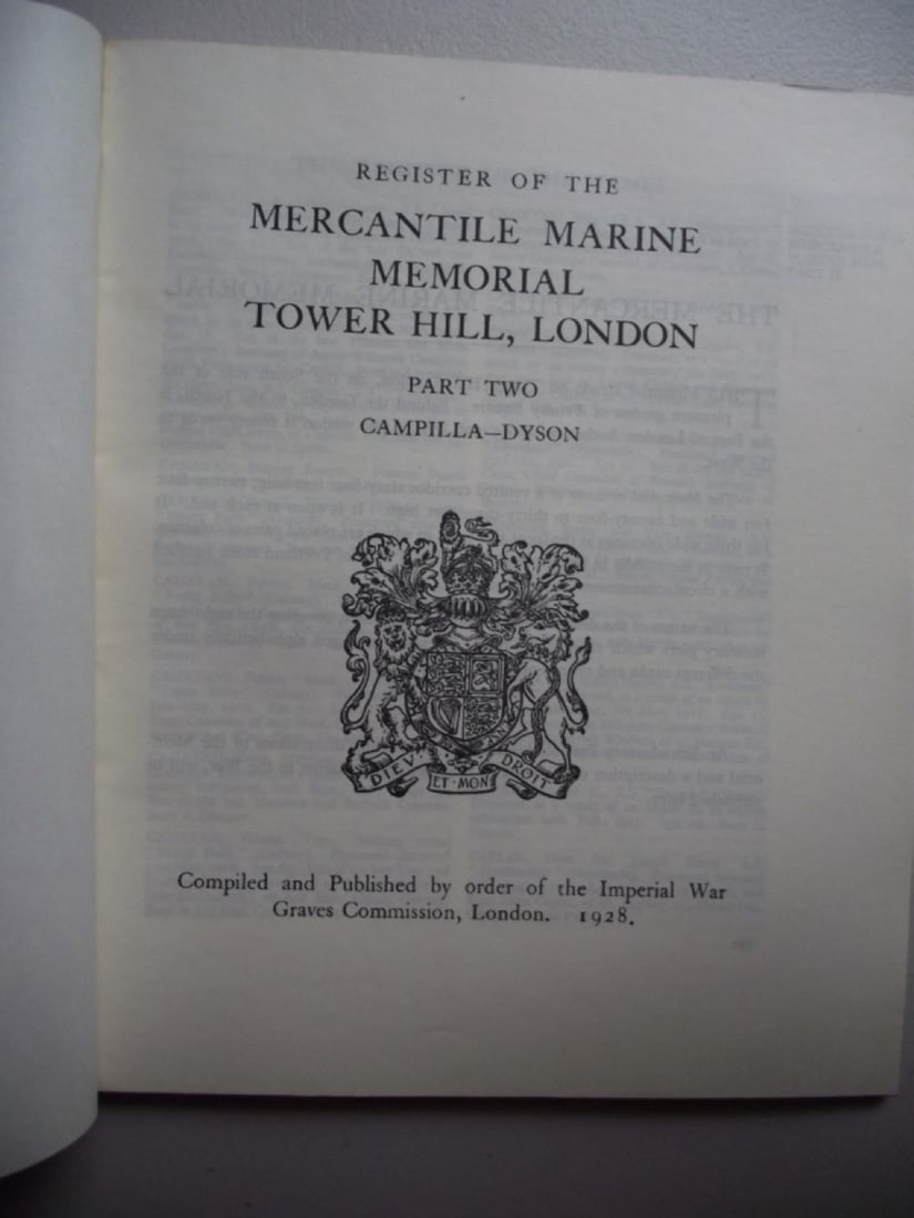 Memorial Register of The Mercantile Marine Memorial Tower Hill, London 1928 - Complete - 11