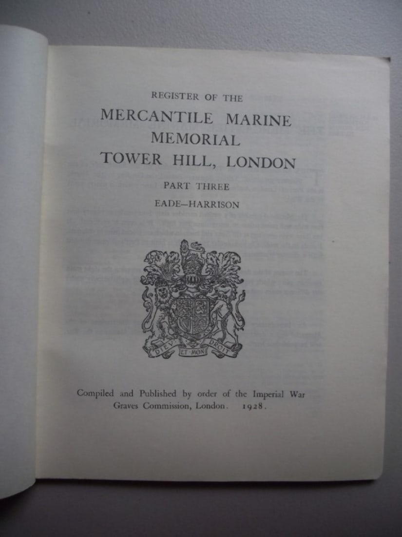 Memorial Register of The Mercantile Marine Memorial Tower Hill, London 1928 - Complete - 14