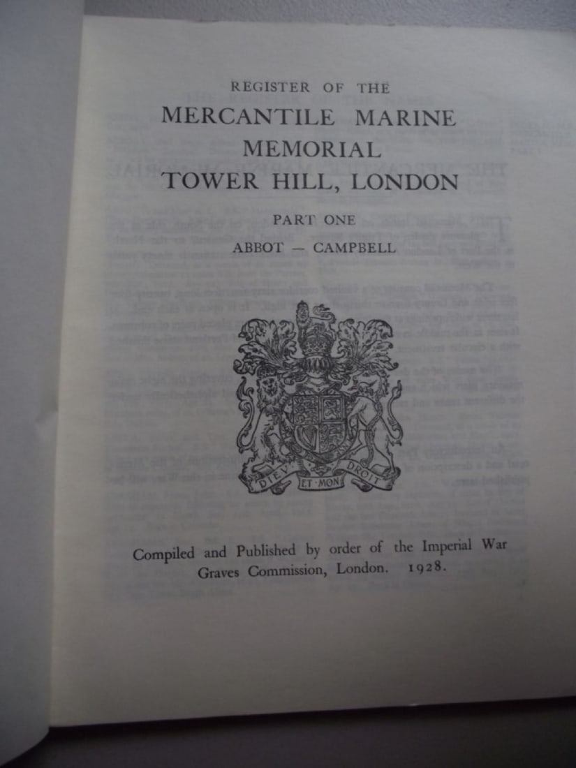 Memorial Register of The Mercantile Marine Memorial Tower Hill, London 1928 - Complete - 9