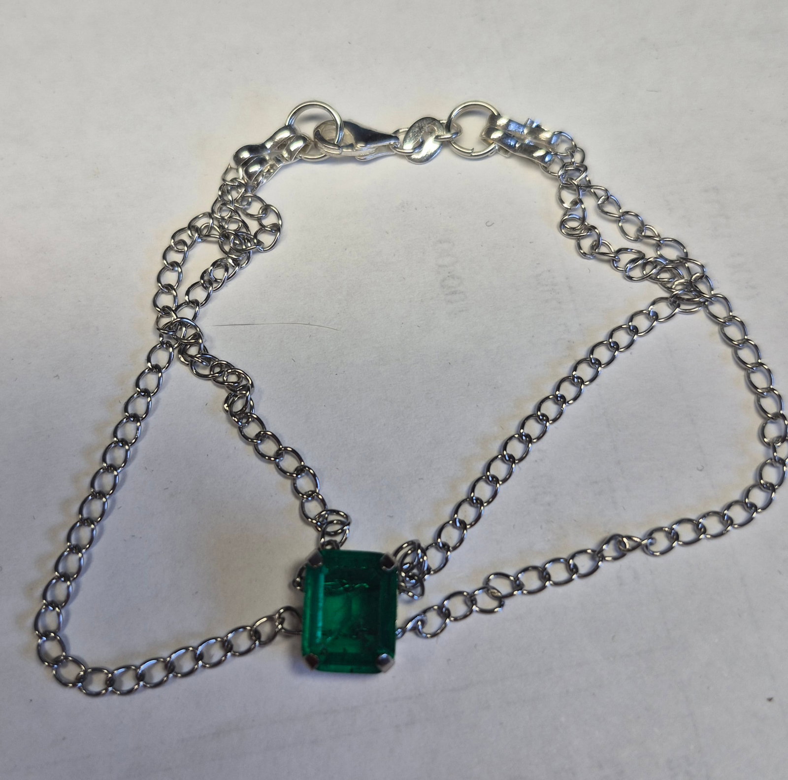 Natural Emerald Doublet Double Chain Bracelet – Emerald Cut Green Stone – Stainless Stee - 2