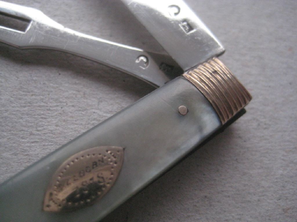 Rare George III Gold Mounted Slotting Silver Bladed Folding Fruit Knife and Folding Fork - 3