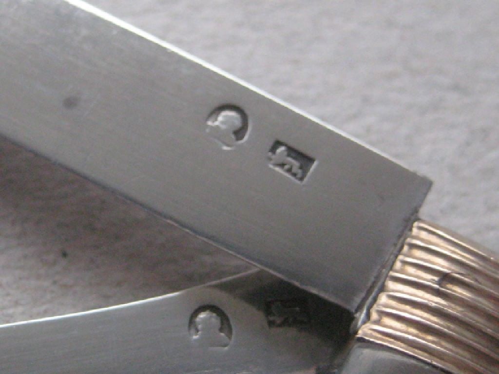 Rare George III Gold Mounted Slotting Silver Bladed Folding Fruit Knife and Folding Fork - 4