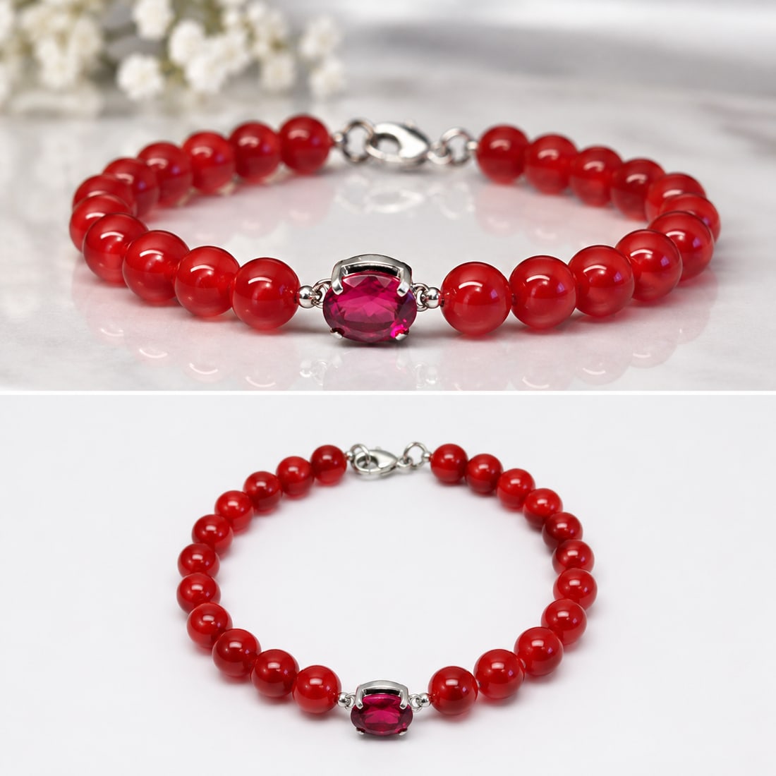4.50 Ct Ruby Corundum Bracelet – Sterling Silver 925 Clasp: Title: 4.50 Ct Ruby Corundum Bracelet – Sterling Silver 925 Clasp Description: Elegant bracelet featuring vibrant ruby corundum gemstones with a total weight of approximately 4.50 carats. 
