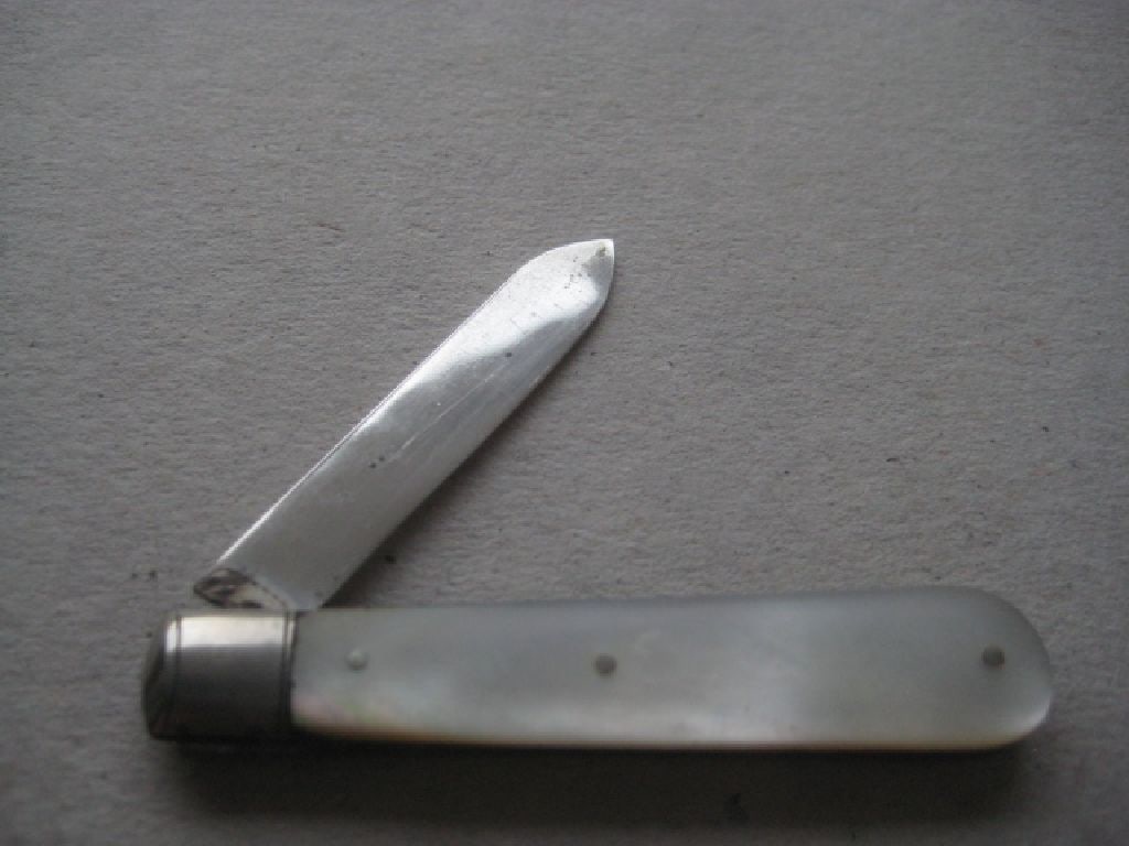 Rare George V Mother of Pearl Hafted Silver Bladed Folding Fruit Knife, Sheffield 1923 - 2