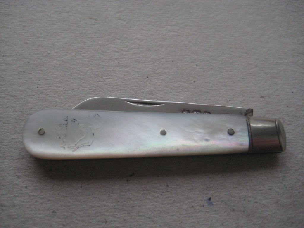 Rare George V Mother of Pearl Hafted Silver Bladed Folding Fruit Knife, Sheffield 1923 - 6