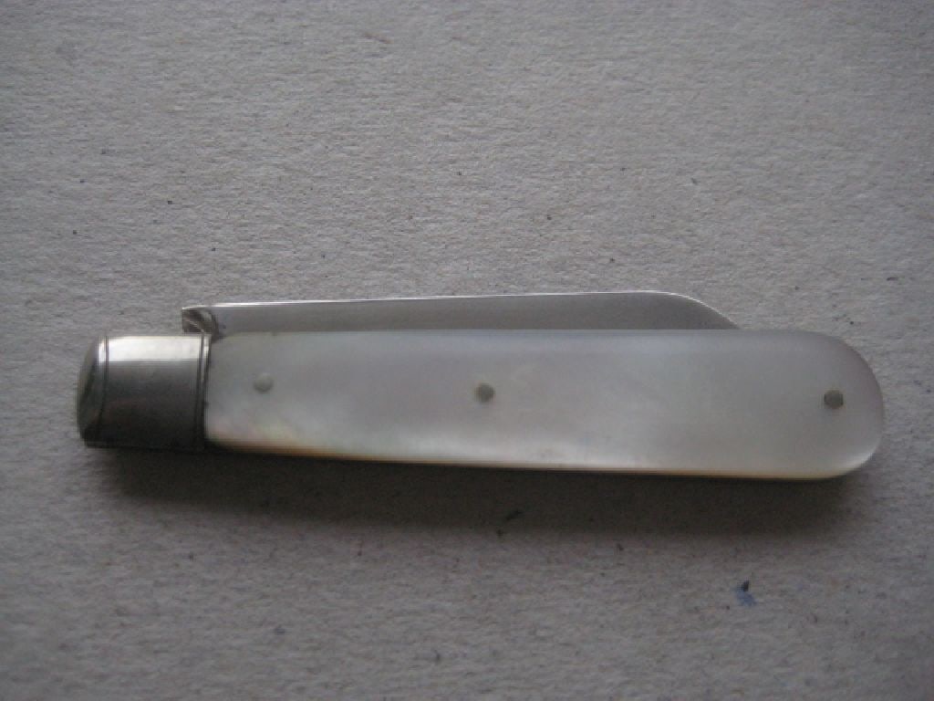 Rare George V Mother of Pearl Hafted Silver Bladed Folding Fruit Knife, Sheffield 1923 - 7