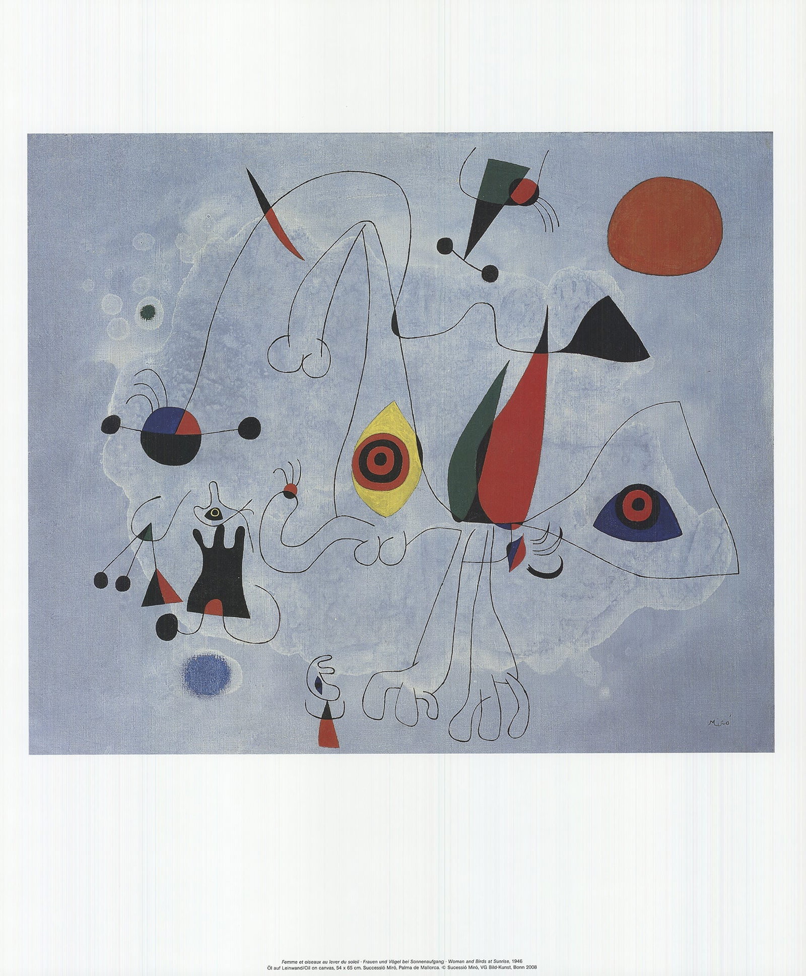 Joan Miro - Woman and Birds At Sunrise 2010.: Title: Joan Miro - Woman and Birds At Sunrise 2010. Description: Joan Miro's 'Woman and Birds at Sunrise' captures the essence of his surrealist vision. Where abstract forms and fluid lines