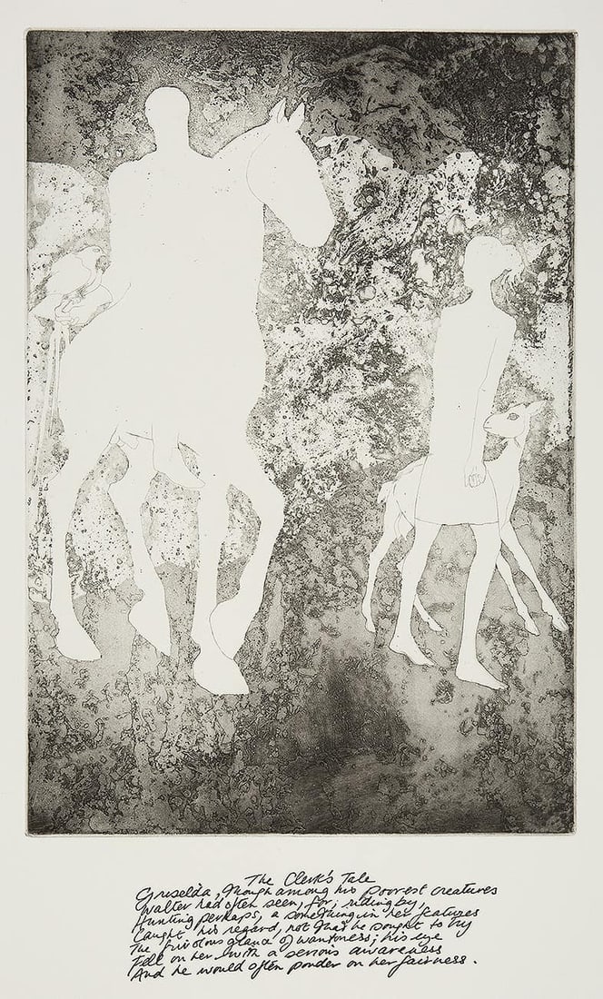 Elizabeth Frink (1930-1996) 'The Clerk's Tale': Title: Elizabeth Frink (1930-1996) 'The Clerk's Tale' Description: Elizabeth Frink ""The Clerk's Tale' from Chaucer's Canterbury Tales. On 310 J Barcham wove paper. Numbered 137 (out of