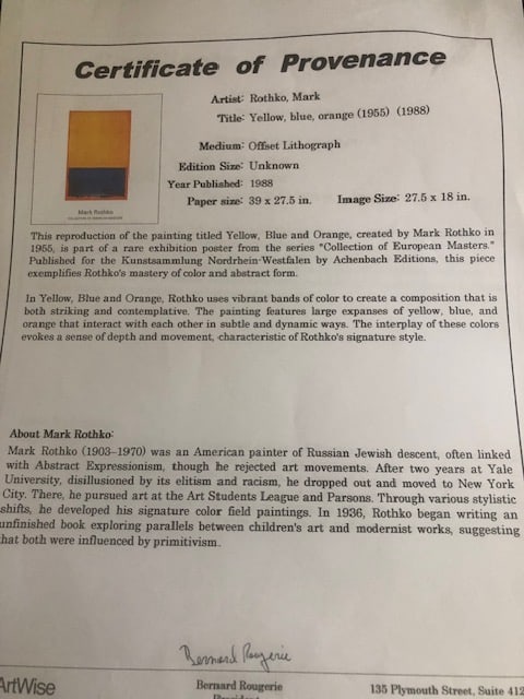 Mark Rothko 'Yellow, Blue, Orange' 1988. - 2