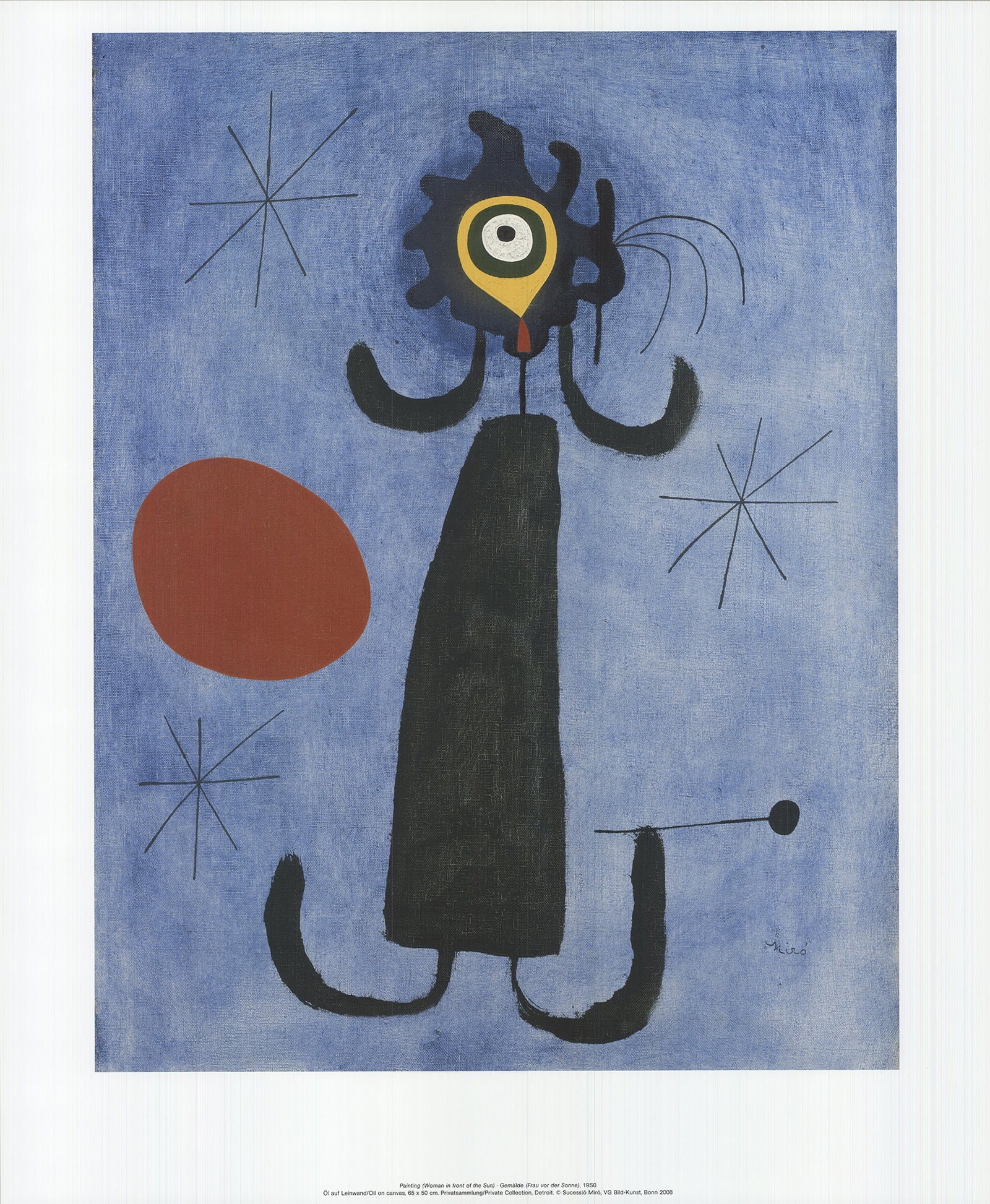 Joan Miro - Painting (Woman In Front of The Sun) 2010.: Title: Joan Miro - Painting (Woman In Front of The Sun) 2010. Description: Joan Miro's painting (Woman in front of the Sun) embodies his signature surrealist style, where fluid, organic shapes and