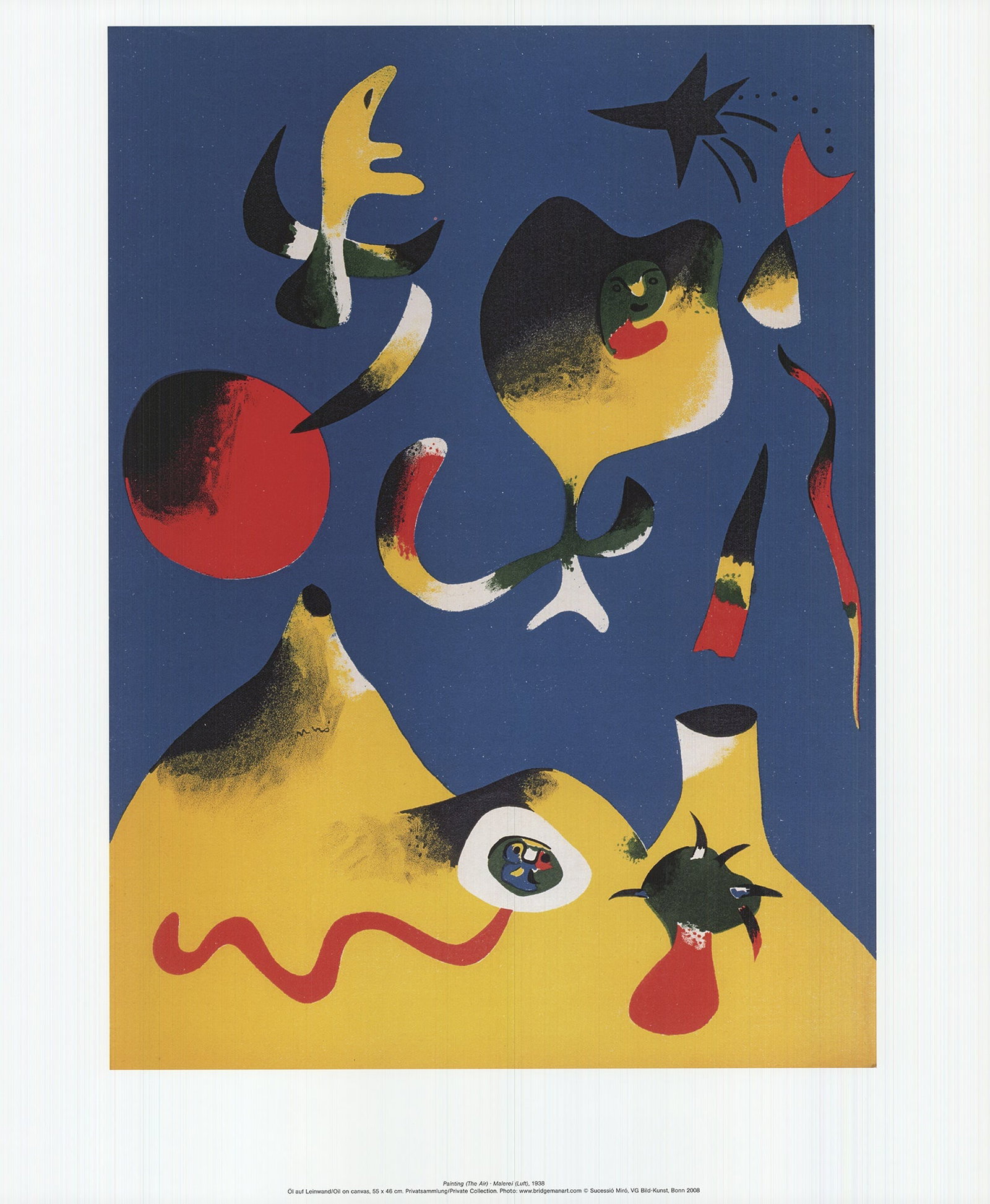Joan Miro 'Painting (The Air)'. 2010: Title: Joan Miro 'Painting (The Air)'. 2010 Description: Joan Miro's ""Painting (The Air)' Offset lithograph reproduction from 2010. 50 x 40 cms. Near mint condition. 