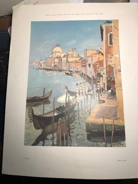 G Deschamps Vintage Print of Venice. 1966 Titled 'Summer In Venice' (1 of 3)