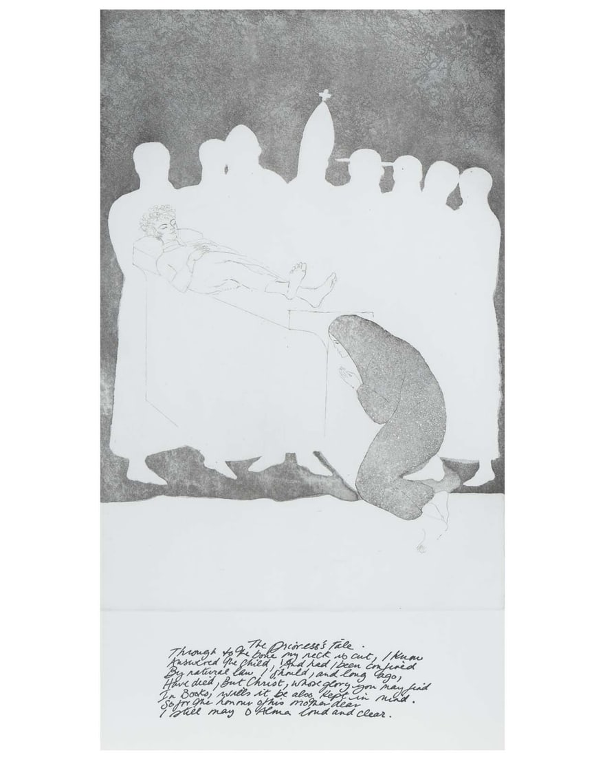 Elizabeth Frink - The Princess's Tale. Etching from Chaucer's Canterbury Tales. 1972: Title: Elizabeth Frink - The Princess's Tale. Etching from Chaucer's Canterbury Tales. 1972 Description: Dame Elizabeth Frink (1939-1993). The Princess's Tale from Chaucer's Canterbury
