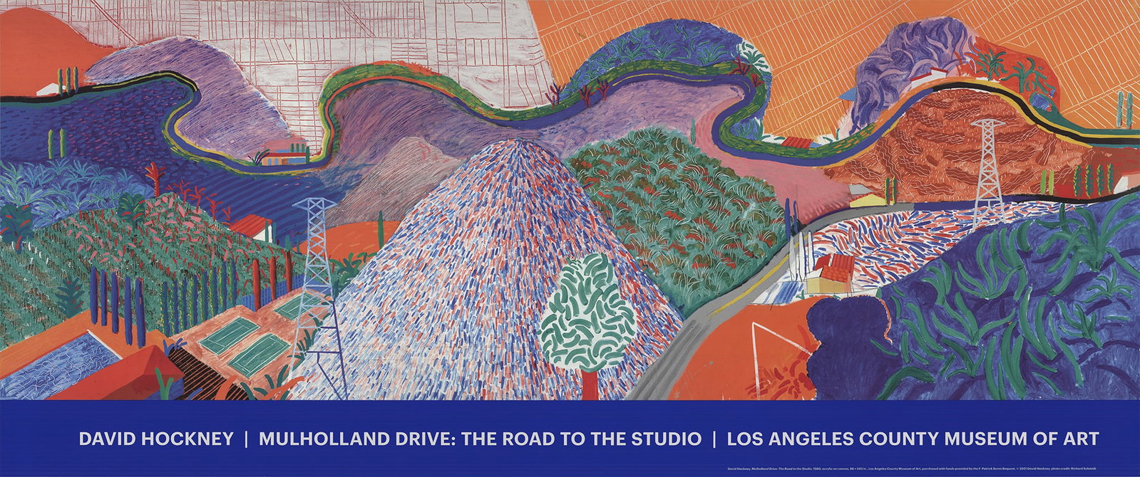 David Hockney 'Mullholland Drive; The Road To The Studio' 2021 Certificate of Provenance: Title: David Hockney 'Mullholland Drive; The Road To The Studio' 2021 Certificate of Provenance Description: This poster for the exhibition 'Mulholland Drive; The Road to the Studio' by David Hockney