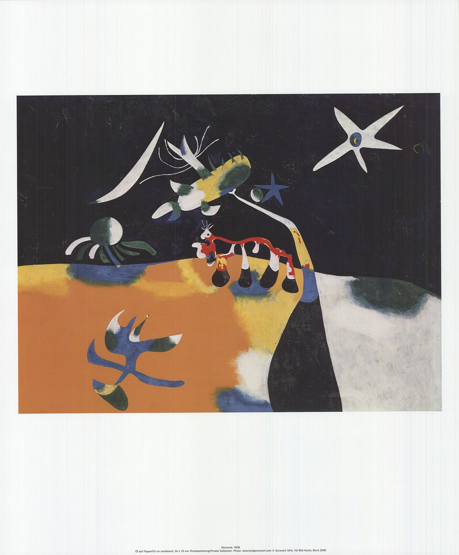 Joan Miro 'Nocturne' 2010: Title: Joan Miro 'Nocturne' 2010 Description: Joan Miro's Nocturne'. Reproduction from 2010. 60 x 50 cms. Offset lithograph. Near mint condition. Unframed. Condition: