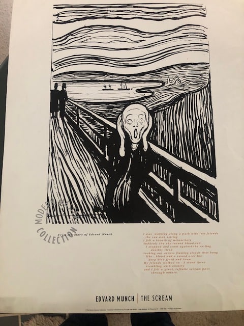 Edvard Munch ""The Scream': Title: Edvard Munch ""The Scream' Description: Quality mono-colour reproduction of the iconic 'The Scream' including poem from Munch's diary. Published by The Modern Masters Collect