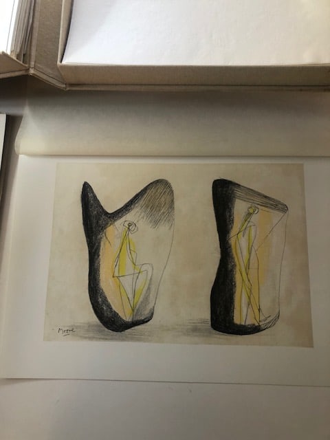 Henry Moore 'Two Figures' 1981 Coloured Lithograph Published By Seat Edizioni In 1983.: Title: Henry Moore 'Two Figures' 1981 Coloured Lithograph Published By Seat Edizioni In 1983. Description: Henry Moore. Coloured lithograph titled 'Two Figures' from an edition of 50 prints