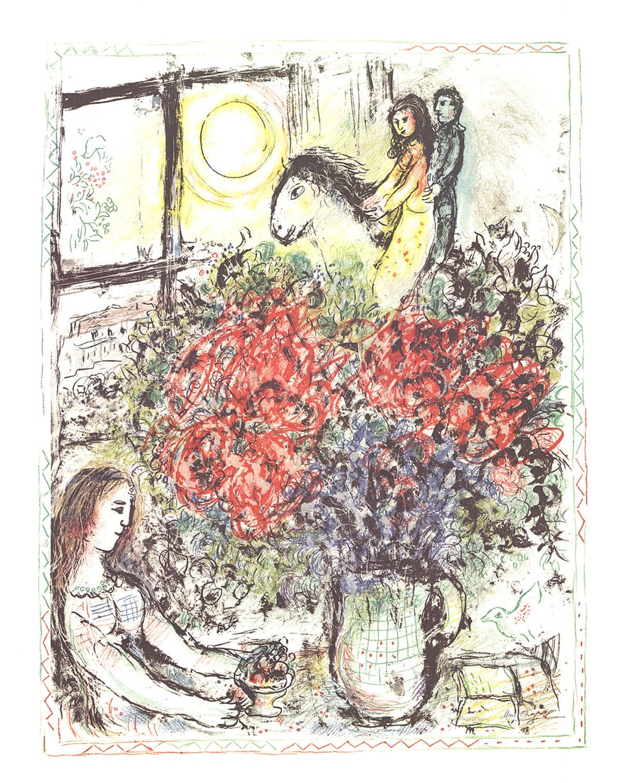 Marc Chagall 'La Chevauchee (1979) With Text: Title: Marc Chagall 'La Chevauchee (1979) With Text Description: A limited edition print after Marc Chagall titled 'La Chevauchee (The Horse ride). Signed in plate and published by Pace