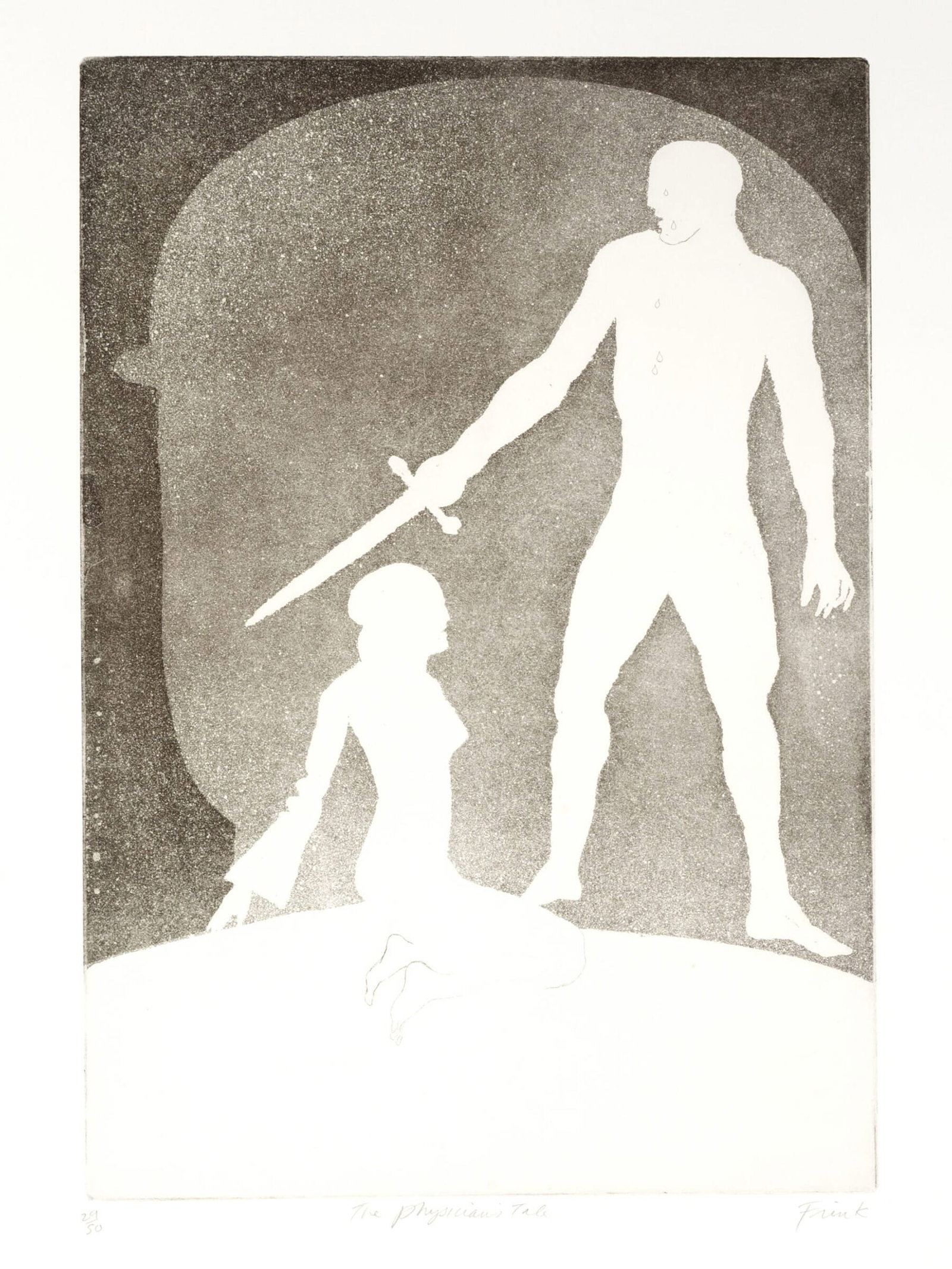 Elizabeth Frink Etching 'The Physicians Tale' 1972: Title: Elizabeth Frink Etching 'The Physicians Tale' 1972 Description: Elizabeth Frink (1930 -1993). Etching 'The Physicians Tale' from Chaucer's Canterbury Tales. J Barcham 310 gsm wove